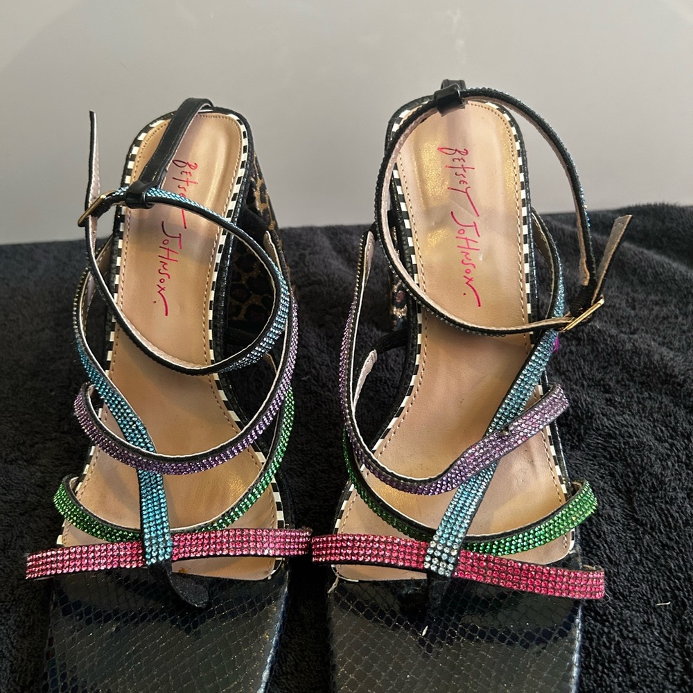 Betsey Johnson Strappy Multicolor Sandals with Block Heel
